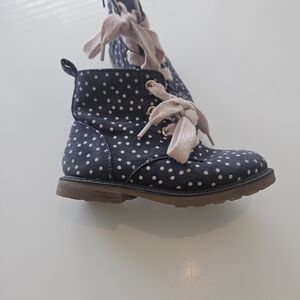 Cat & Jack Navy Polka Dot Boots with Pink Laces